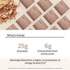 Promix Whey Protein Powder Chocolate pouring shot suggests quick mix for smoothies.