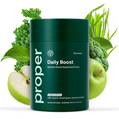 Proper Greens Daily Boost bottle with Apple flavor boosts daily nutrition