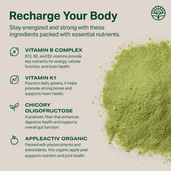 Glass of water with Proper Greens powder dissolving into a smooth shake.