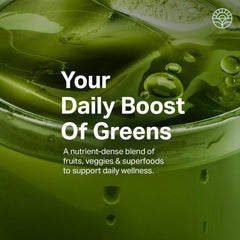 Proper Greens powder swirling with water in a shaker bottle