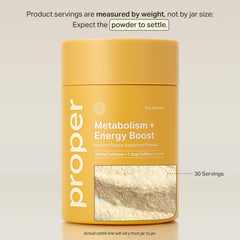 Proper Yellows energy powder scoop highlights pineapple mango flavor and quick mixing