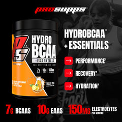HydroBCAA scoop beside bottle for precise amino acid intake mid-workout