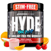 PROSUPPS Mr Hyde Max Pump powder tub shows caffeine-free formula for intense gym pumps.