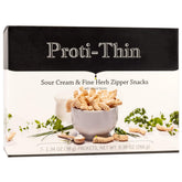 Proti-Thin Sour Cream & Fine Herbs zipper snacks bag showing protein-packed, low-calorie snack