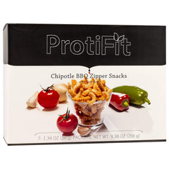 ProtiFit Chipotle BBQ Zipper Snacks pack showing 15g protein per serving for on-the-go fueling