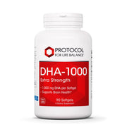 PROTOCOL FOR LIFE BALANCE DHA-1,000 bottle-front shows brain-health softgels to support daily function.