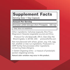 Protocol for Life Balance Bromelain capsules being poured for easy dosing