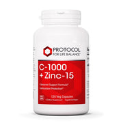 PROTOCOL FOR LIFE BALANCE C-1000 + Zinc-15 bottle on a surface for daily immune support.