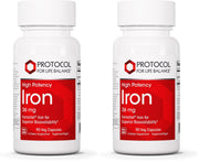 Protocol for Life Balance Iron 36mg bottle on shelf, supports energy and daily immune function.