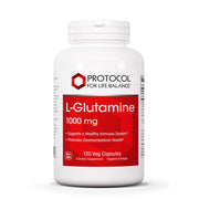 PROTOCOL FOR LIFE BALANCE L-Glutamine bottle showing 120 vegan capsules for gut health.