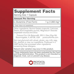 PROTOCOL FOR LIFE BALANCE L-Glutamine capsules—1000mg dose for daily energy.