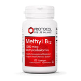 Protocol for Life Balance methyl B12 lozenge bottle shows 1,000 mcg for brain support.
