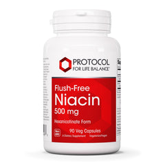 Protocol for Life Balance Niacin 500mg bottle on counter supports energy and metabolism