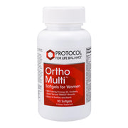 Protocol for Life Balance Ortho Multi Softgels bottle showing full-spectrum nutrients for women.