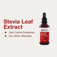 Protocol for Life Balance stevia label close-up highlights natural sweetness.