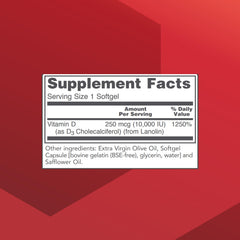 Protocol for Life Balance Vitamin D3 label closeup highlighting 10,000 IU per softgel