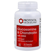 Protocol Glucosamine Chondroitin MSM bottle close-up for joint support.