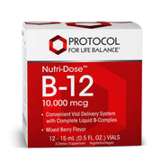 Protocol For Life Balance Nutri-Dose B-12 bottle pouring for energy support.