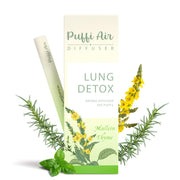 PUFFIAIR herbal diffuser pen close-up with mullein-thyme-mint blend for breath support