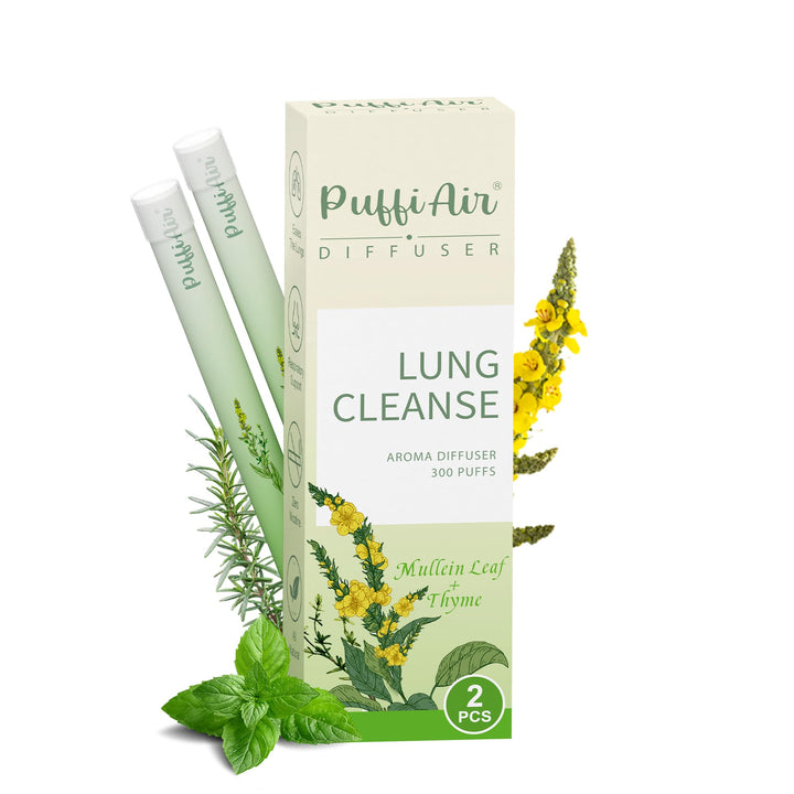 PUFFIAIR herbal diffuser pen with mullein, thyme, and mint for breathing support