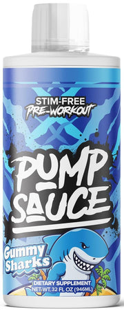 Pump Sauce Pre-Workout 32oz bottle highlights caffeine-free pump support.