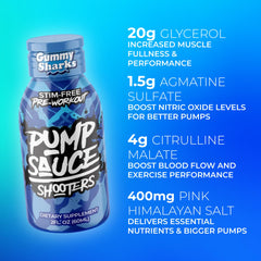 Pump Sauce Shooters Gummy Sharks 12-pack box for training routines