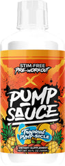Pump Sauce Tropical Pumpsicle bottle-front, caffeine-free pre-workout option for clean, steady pumps.