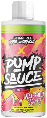 Pump Sauce Watermelon Marg bottle displays 32 oz liquid pump for enhanced workouts.
