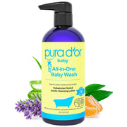 PURA D'OR All-in-One Baby Wash bottle front for gentle hair and skin cleansing