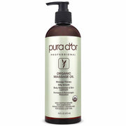 PURA D'OR Organic Massage Oil bottle and ingredients suggest nourishment