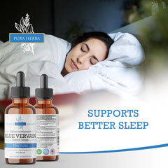 Pura Herba Blue Vervain dropper illustrating convenient 1-2 daily drops.