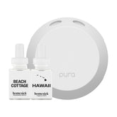 Pura 4 diffuser on table showcasing customizable scent for your living room.
