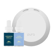 Pura 4 square box packaging showcases a sleek home fragrance setup.