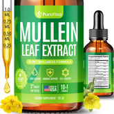 Purafina Mullein Drops bottle with dropper supports respiratory wellness and gentle mucus management.