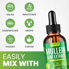 Purafina Mullein Drops box art showcases a premium USA-made herbal blend for respiratory care.
