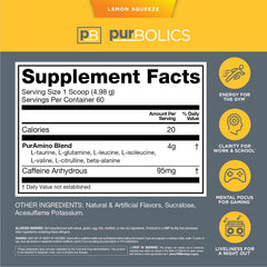 Purbolics Aminos + Energy lemon squeeze powder ready to blend for daily energy