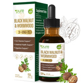 Pure AFOLIA Black Walnut Wormwood Drops bottle highlighting gut health support.