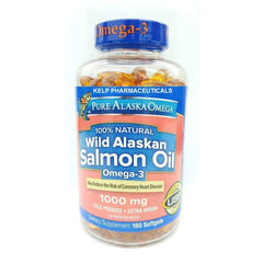 Pure Alaska Omega-3 salmon oil bottle highlighting wild source and sustainability