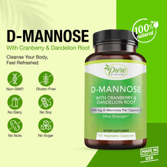 Pure By Nature D-Mannose capsules closeup for convenient daily use.