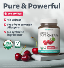 PURE CO 4to1 tart cherry extract capsules close-up emphasizes potency