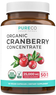 PURE CO Cranberry Pills bottle front shows 60 vegan capsules for urinary health support