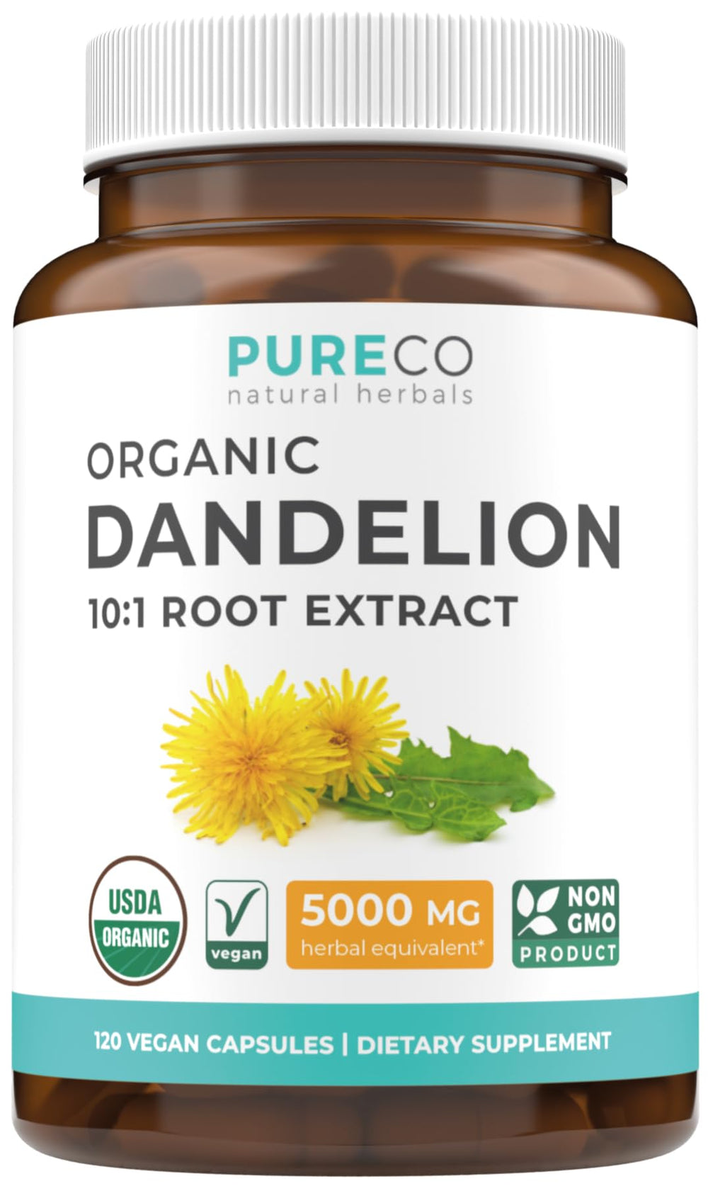 Pure Co Dandelion Root Extract bottle demonstrates high potency for liver support.
