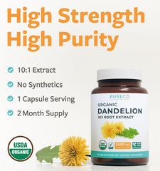 Pure Co dandelion root extract capsules ready for simple, daily detox-friendly routines.