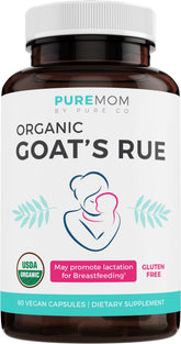 Pure Co Goat's Rue bottle showing vegan capsules for lactation support.