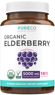 Pure Co Organic Elderberry Capsules bottle for daily immune support.
