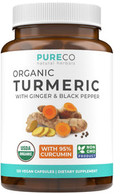 Pure Co turmeric ginger black pepper capsules bottle for convenient daily wellness support