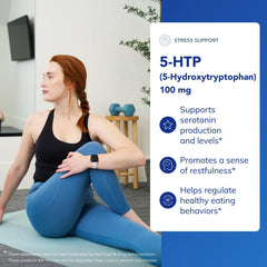 Label view of Pure Encapsulations 5-HTP; gluten-free and non-GMO formulation highlighted.
