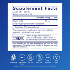 Pure Encapsulations 7-Keto DHEA 50 mg bottle label shows dosage for easy use