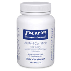 Pure Encapsulations Acetyl-L-Carnitine 500 mg bottle supports memory and focus.