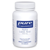 Pure Encapsulations Alpha Lipoic Acid 600 mg bottle showcases premium antioxidant support.